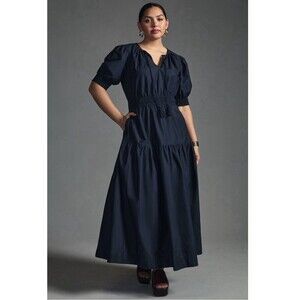 Anthropologie Moon River Puff Sleeve Dress Sz 2X Navy Blue NWT